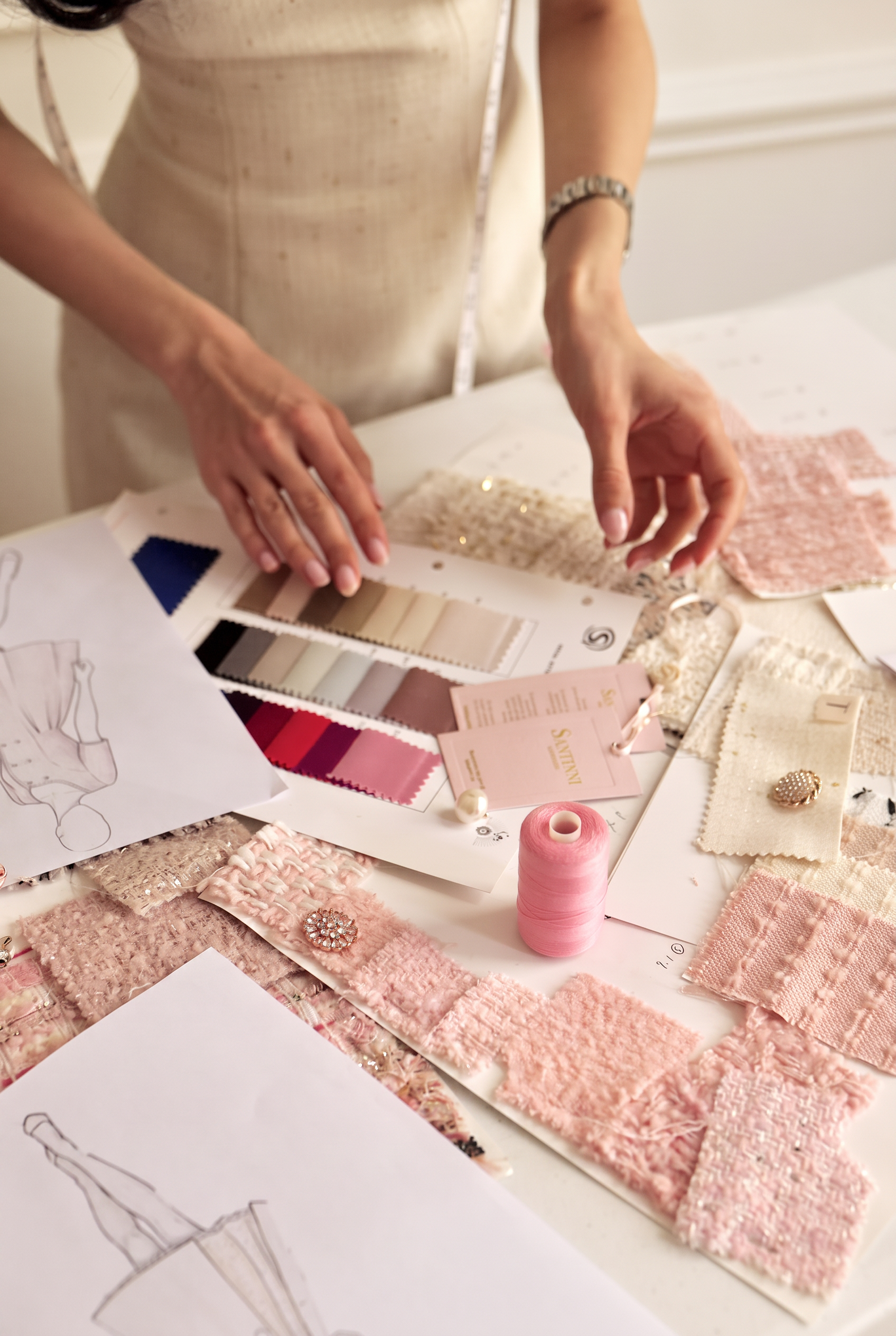 Trimmed Out studio table with swatch cards